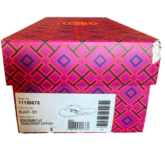 Tory Burch Saffiano Leather Monogram Flat Thong Sandals Size 9 - Picture 8 of 11